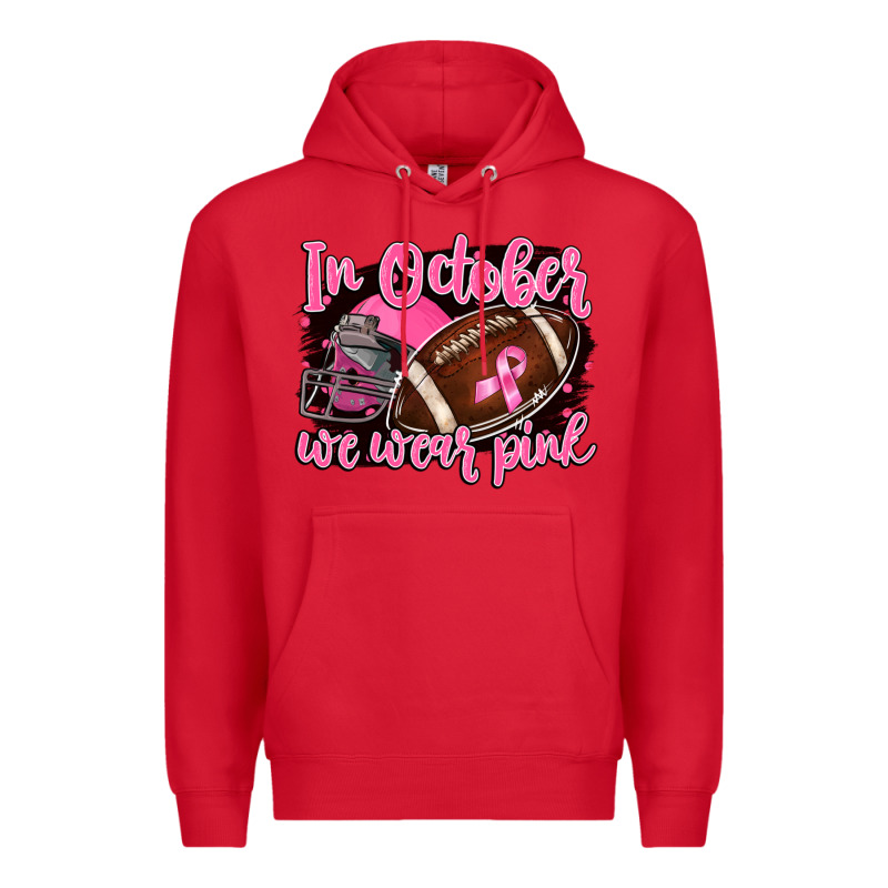 In October We Wear Pink With Football Premium Hoodie by BarkalooDesign | Teevron