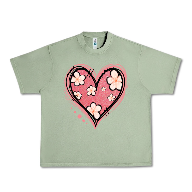 Floral Pink Glitter Heart Urban Heavy Tee by Jasminsmagicworld | Teevron