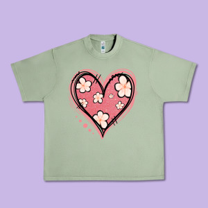 Floral Pink Glitter Heart Urban Heavy Tee Designed By Jasminsmagicworld