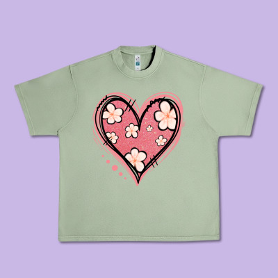 Floral Pink Glitter Heart Urban Heavy Tee Designed By Jasminsmagicworld