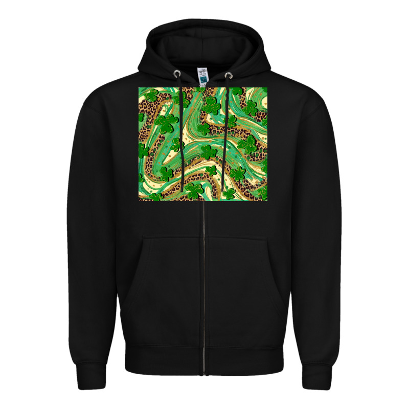 St. Patrick's Day Shamrock Leopard Zipper Hoodie by RanaPortraitStore | Teevron