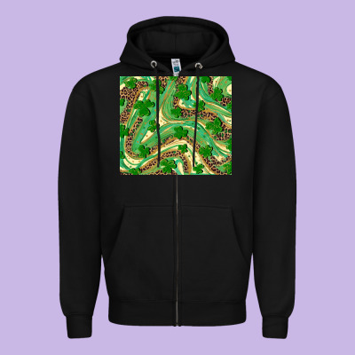 St. Patrick's Day Shamrock Leopard Zipper Hoodie Designed By Ranaportraitstore