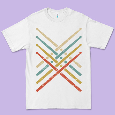 Retro Vintage Drummer Tshirt 70s 80s Distressed Drum Sticks Long Sleev Premium Tee Designed By Floraart