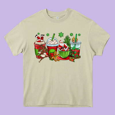Christmas Santa Claus Coffee Cups Heavy Core Tee Designed By Oliviacreatesart