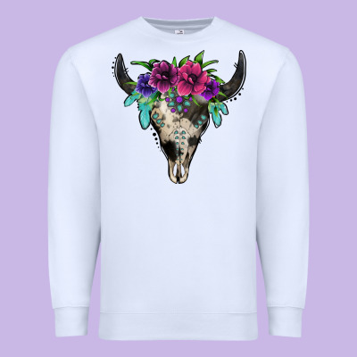 Cowhide Bull Skull Premium Sweatshirt Designed By Jasminsmagicworld