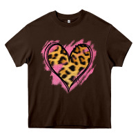 Chocolate Brown Leopard Pink Glitter Heart Heavy Core Tee - Jasminsmagicworld