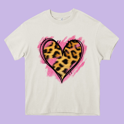 Leopard Pink Glitter Heart Heavy Core Tee Designed By Jasminsmagicworld