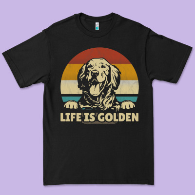 Golden Retriever Dog Life Is Golden Retro Vintage Premium Tee Designed By Artmosaic