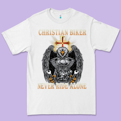 Jesus Christian Biker Never Ride Alone Premium Tee Designed By Artmosaic