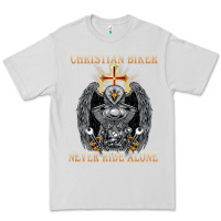 Dove Grey jesus christian biker never ride alone Premium Tee - ArtMosaic