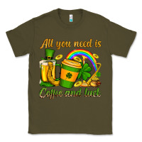 Army Green St. Patrick's All you need is coffee and luck Classic Tee - OliviaCreatesArt
