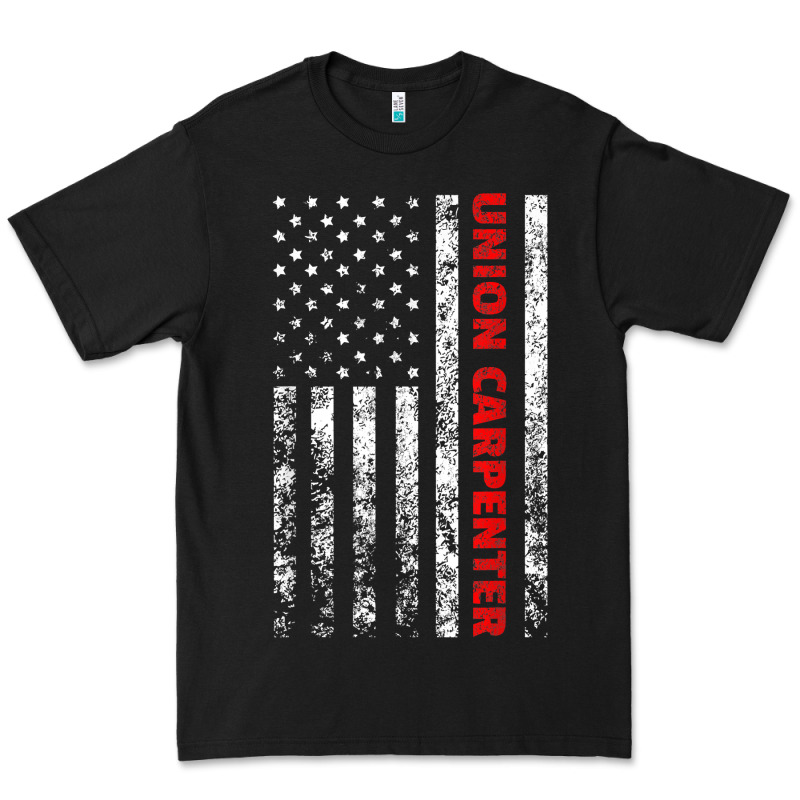 Union Carpenter With A Vintage American Flag For Fans Premium Tee by ArtMosaic | Teevron