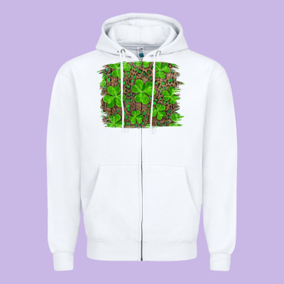 St Patrick's Day Shamrock And Leopard Distressed Zipper Hoodie Designed By Ranaportraitstore