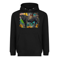 Black black angus bull with aztec and farm background Heavyweight Hoodie - RanaPortraitStore