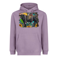Lavender black angus bull with aztec and farm background Heavyweight Hoodie - RanaPortraitStore