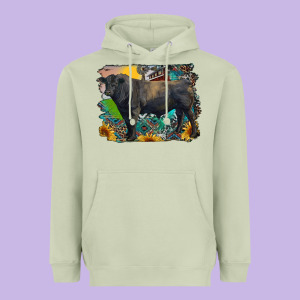 Black Angus Bull With Aztec And Farm Background Heavyweight Hoodie Designed By Ranaportraitstore
