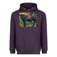 Plum black angus bull with aztec and farm background Heavyweight Hoodie - RanaPortraitStore