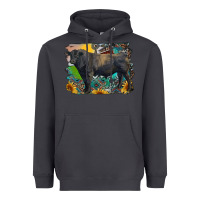 Smoke black angus bull with aztec and farm background Heavyweight Hoodie - RanaPortraitStore