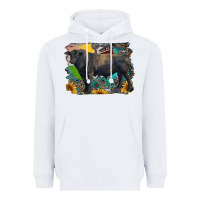 White black angus bull with aztec and farm background Heavyweight Hoodie - RanaPortraitStore