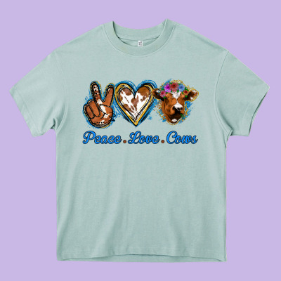 Peace Love Cows Heavy Core Tee Designed By Jasminsmagicworld