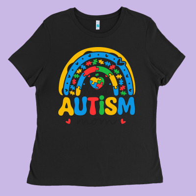 Proud Autism Mom Rainbow Ladies Tee Designed By Cowhidedigitalart