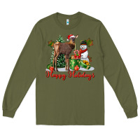 Army Green happy holidays baby deer Long Sleeve Tee - LillyAllenDesigns