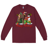 Burgundy happy holidays baby deer Long Sleeve Tee - LillyAllenDesigns