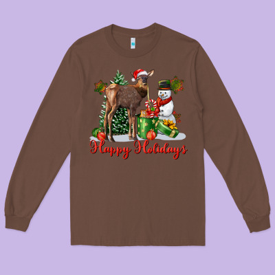 Happy Holidays Baby Deer Long Sleeve Tee Designed By Lillyallendesigns