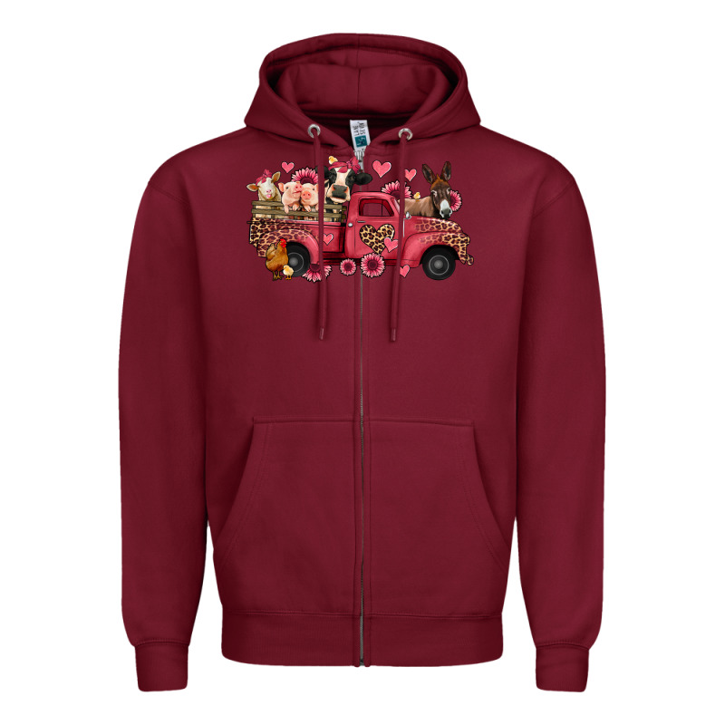 Valentines Day Leopard Farm Animals Truck Zipper Hoodie by Jasminsmagicworld | Teevron