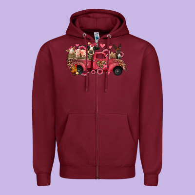 Valentines Day Leopard Farm Animals Truck Zipper Hoodie Designed By Jasminsmagicworld