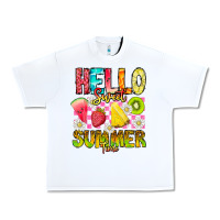 White Hello Sweet Summer Time Urban Heavy Tee - CowhideDigitalArt