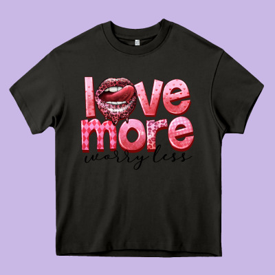 Love More Worry Less Heavy Core Tee Designed By Fadigitalartstudio