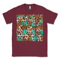 Burgundy Western Turquoise Glitter Cowhide Leopard Seamless Classic Tee - FaDigitalArtStudio