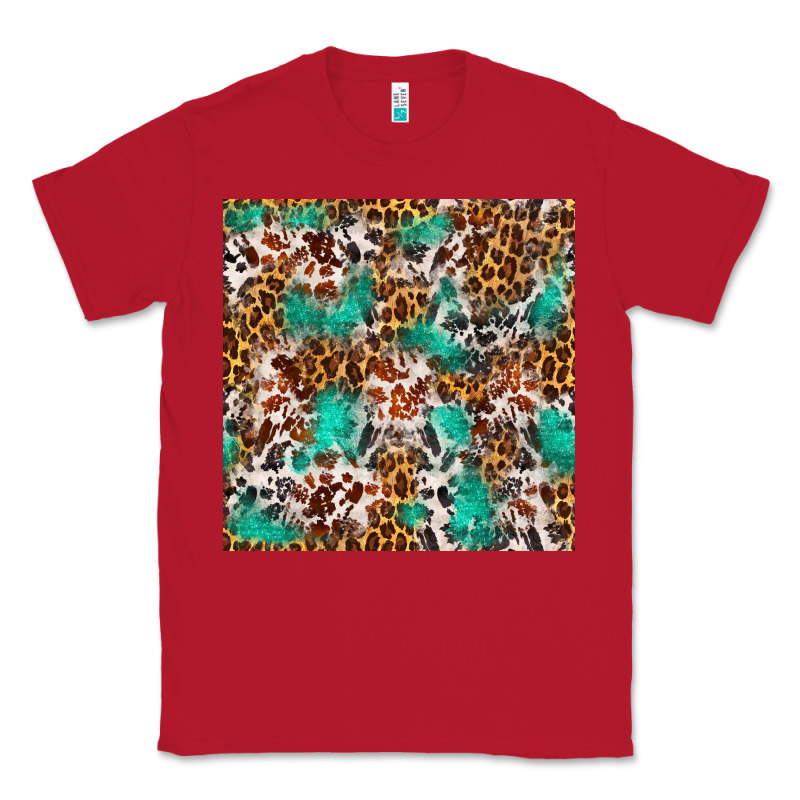 Western Turquoise Glitter Cowhide Leopard Seamless Classic Tee by FaDigitalArtStudio | Teevron