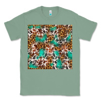 Sage Western Turquoise Glitter Cowhide Leopard Seamless Classic Tee - FaDigitalArtStudio