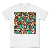 White Western Turquoise Glitter Cowhide Leopard Seamless Classic Tee - FaDigitalArtStudio