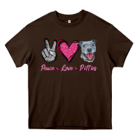 Chocolate Brown Peace Love Pitties Heavy Core Tee - Jasminsmagicworld