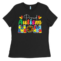 Black Proud Autism Mom sunflower Ladies Tee - CowhideDigitalArt