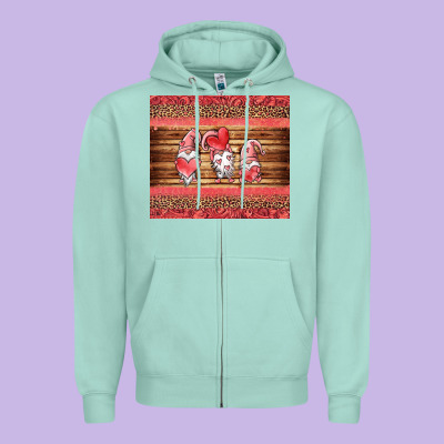 Valentines Day Gnomes Leopard Zipper Hoodie Designed By Jasminsmagicworld