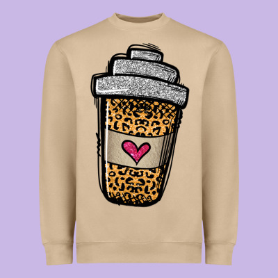 Leopard Glitter Coffee Cup Heavyweight Sweatshirt Designed By Jasminsmagicworld
