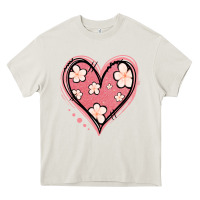 Cream floral pink glitter heart Heavy Core Tee - Jasminsmagicworld
