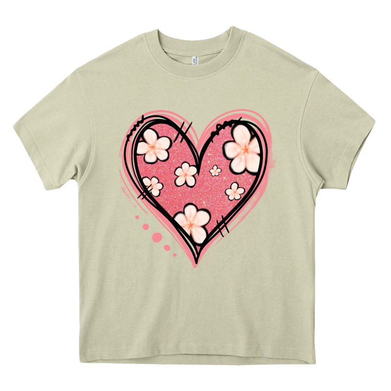 Floral Pink Glitter Heart Heavy Core Tee by Jasminsmagicworld | Teevron