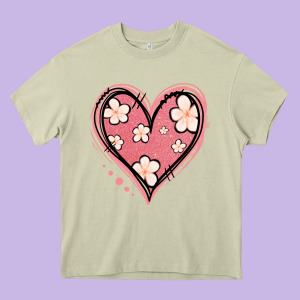 Floral Pink Glitter Heart Heavy Core Tee Designed By Jasminsmagicworld