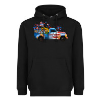 Black USA 4th of July Sunflower Truck Heavyweight Hoodie - Jasminsmagicworld