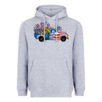 Heather Grey USA 4th of July Sunflower Truck Heavyweight Hoodie - Jasminsmagicworld