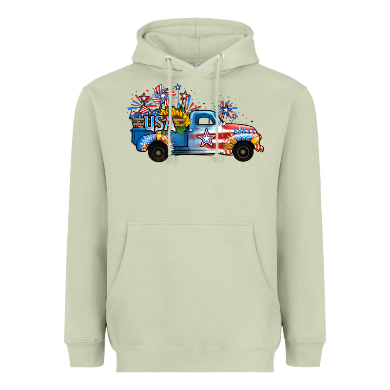 Usa 4th Of July Sunflower Truck Heavyweight Hoodie by Jasminsmagicworld | Teevron