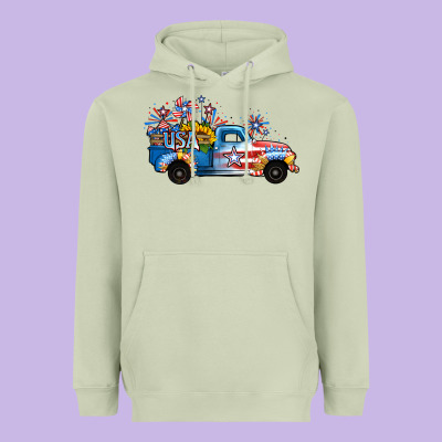 Usa 4th Of July Sunflower Truck Heavyweight Hoodie Designed By Jasminsmagicworld
