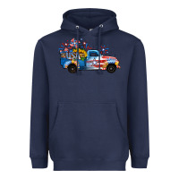 Navy USA 4th of July Sunflower Truck Heavyweight Hoodie - Jasminsmagicworld