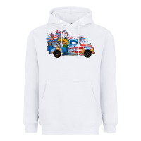 White USA 4th of July Sunflower Truck Heavyweight Hoodie - Jasminsmagicworld
