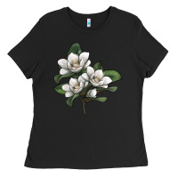 Black Magnolia Flower Illustration Ladies Tee - LillyAllenDesigns